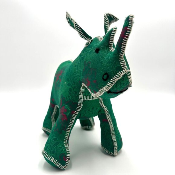 Handmade Green & Pink Floral Damask Fabric Rhino, Baby Shower, Kids Room Decor - Picture 5 of 9